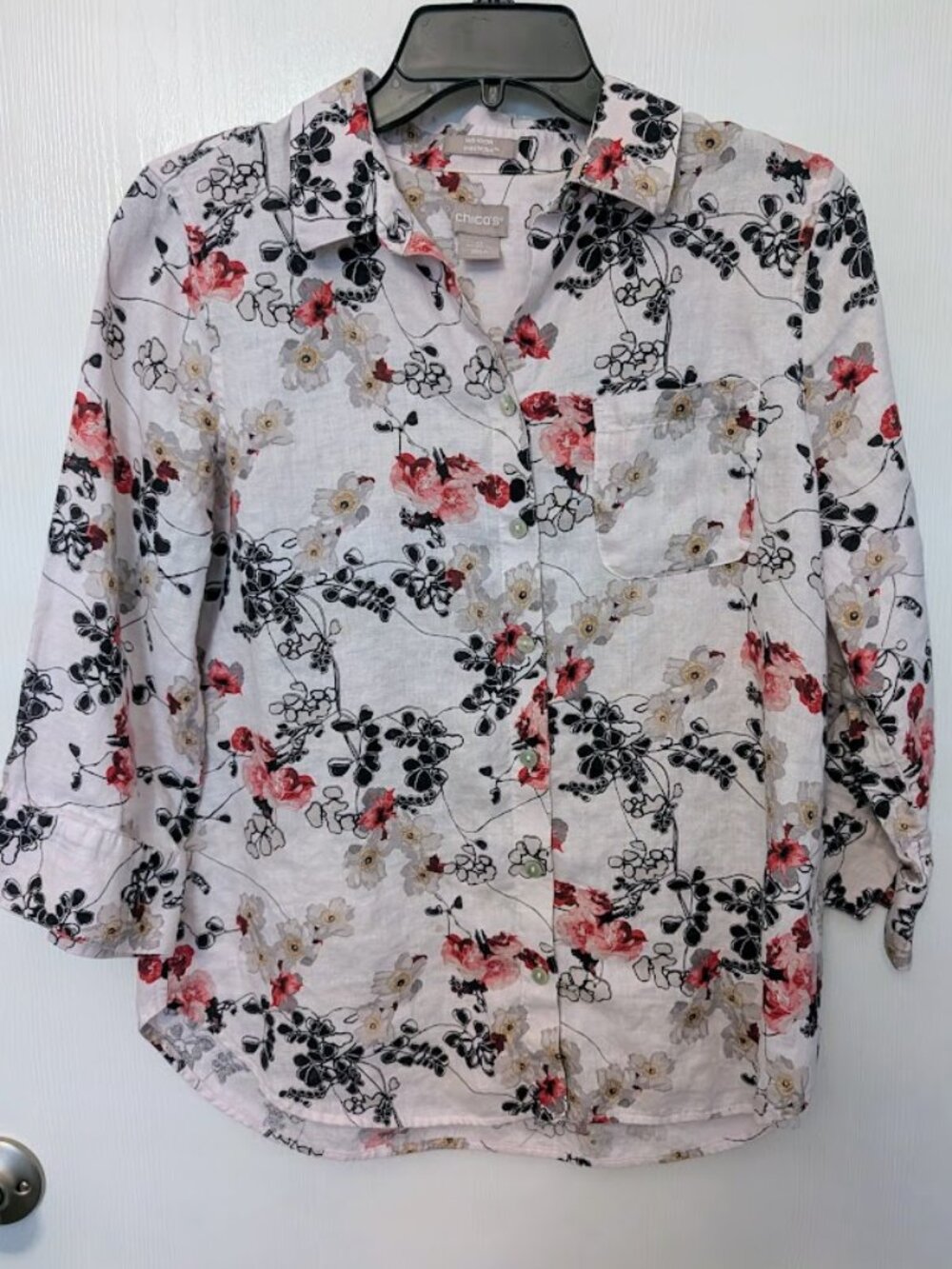 Chico's white floral linen 3/4 blouse‎ Size S